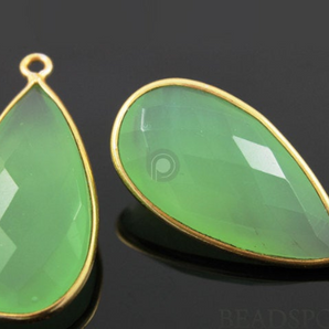 Green Chalcedony Faceted Pear Bezel, (BZC7053) - Beadspoint