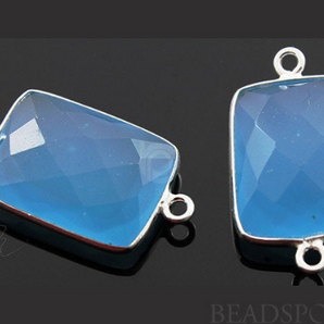 Apatite Blue Chalcedony Faceted Chicklet Bezel Connector, (SSBZC2028) - Beadspoint