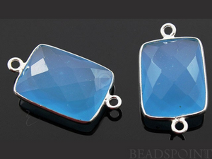 Apatite Blue Chalcedony Faceted Chicklet Bezel Connector, (SSBZC2028) - Beadspoint