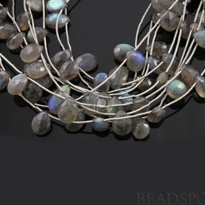 Grey Labradorite Medium Faceted Flat Pear Drops, (LAB9x12PEAR) - Beadspoint