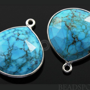 Blue Turquoise Faceted Heart Shape Bezel, (SSBZC7043) - Beadspoint