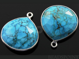 Blue Turquoise Faceted Heart Shape Bezel, (SSBZC7043) - Beadspoint