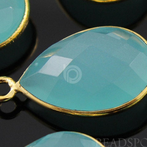 Aqua Blue Chalcedony Faceted Pear Shape Bezel, (BZC7559) - Beadspoint