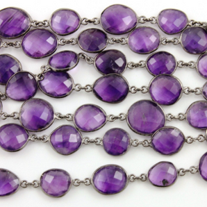 Amethyst Bezel Chain Faceted Oval Connector,, (GMCOX-AM/01) - Beadspoint