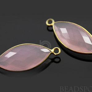 Rose Quartz Faceted Marquise Shape Bezel Connector, (BZC3017) - Beadspoint