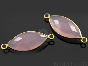 Rose Quartz Faceted Marquise Shape Bezel Connector, (BZC3017) - Beadspoint