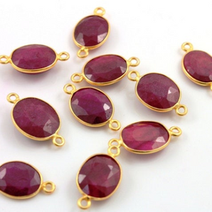 Dyed Ruby Faceted Oval Connector Bezel, (BZC7351-C) - Beadspoint