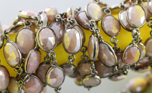 Peach Moonstone Faceted Oval Bezel Chain, (BC-PMN-120) - Beadspoint