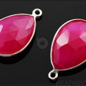 Fuschia Hot Pink Faceted Baby Pear Bezel, (SSBZC7392-C) - Beadspoint