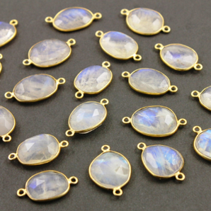 Rainbow Moonstone Faceted Oval Connector, (RNM17x11) - Beadspoint