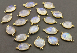 Rainbow Moonstone Faceted Oval Connector, (RNM17x11) - Beadspoint