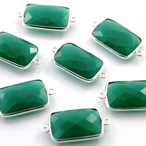 Green Onyx Faceted Rectangle Connector, (SSBZC8058) - Beadspoint