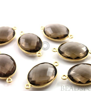 Smoky Topaz Oval bezel connector, (BZC7497) - Beadspoint