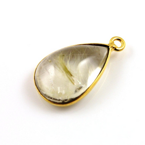 Gold Rutiliated Quartz Cabochon Pear Bezel, (RTPNDT031-A) - Beadspoint