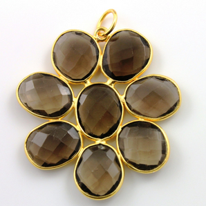 Smokey Topaz Faceted Fancy Flower Pendant, (BZC7530) - Beadspoint