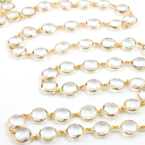 Rock Crystal Faceted Puff Coin Chain, (BC-CRY-128) - Beadspoint