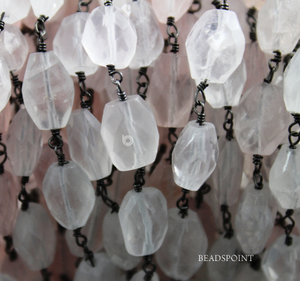 Rose Quartz Faceted Wire Wrapped Oval Rosary, (RS-RQZ-142) - Beadspoint