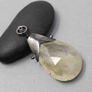 Rutilated Quartz Gemstone Drop in Sterling Silver, (GBD-021) - Beadspoint