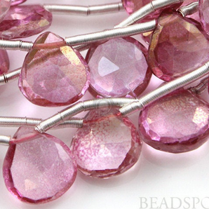 Pink Topaz Micro Faceted Small Heart Drops (PTZ6-7HRT) - Beadspoint