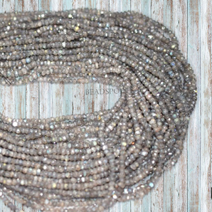 Labradorite AB Silver Faceted Roundel Beads, (LABAB375RNDL) - Beadspoint