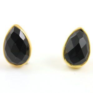 Black Onyx Ear Studs w/ Ear Nuts, ST/BNX/02) - Beadspoint