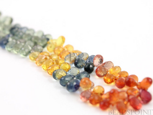 Natural AAA Quality Sapphire Gemstone Multi Color Faceted Briolettes, 3x5 to 4x6mm Orange, Green, Blue, Yellow, 1 Strand,  (SPH3x5TEAR(MU) - Beadspoint