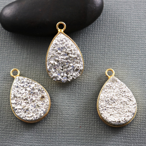 Silverish Shiny Druzy Pear Pendant ,(DZY-9000) - Beadspoint