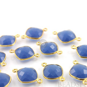 Sapphire Chalcedony Faceted Cushion Connector,(BZC3037) - Beadspoint