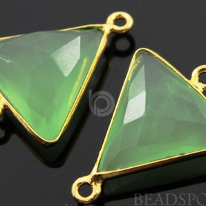 Green Chalcedony Faceted Triangle Bezel Connector, (BZC7584) - Beadspoint