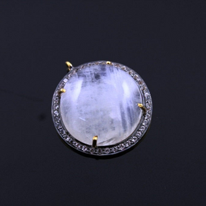 Flashy Blue Rainbow Moonstone w/  White Sapphire, (RNBWTZ-A205) - Beadspoint