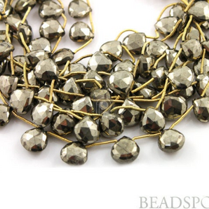 Pyrite Bronzed Gold Metallic Faceted Heart Drops, (PYR9-10HRT) - Beadspoint