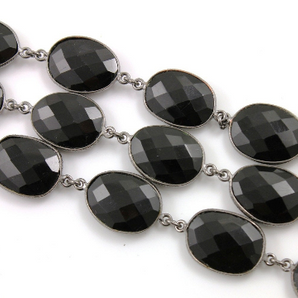 Black Onyx Oval Faceted Bezel Chain, (BC-BNX-21) - Beadspoint