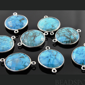 Turquoise Bezel Round Shape Connector , (SSBZC7109) - Beadspoint