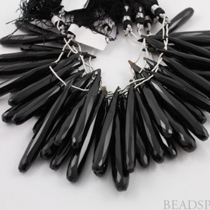 Black Onyx Faceted Long Thin Pencil Drops, (2XXLpencil) - Beadspoint