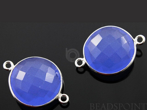 Blue Chalcedony Faceted Puff Coin Bezel Connector, (SSBZC7225) - Beadspoint