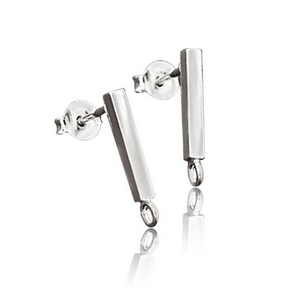 Sterling Silver Bar Stud Earrings with Opened Loop, (STD-004) - Beadspoint