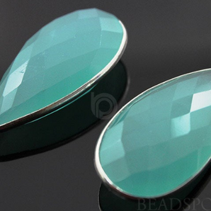 Aqua Blue Chalcedony Faceted Pear Bezel, (SSBZC7051) - Beadspoint