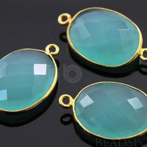 Aqua Blue Chalcedony Oval Connector ,(BZC4057) - Beadspoint