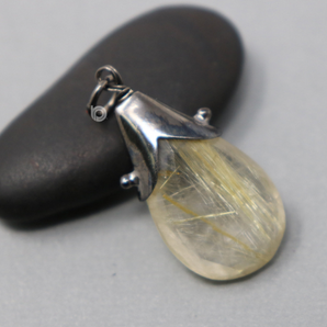 Rutilated Quartz Gem Drop Pendant with Bail, (GBD-026) - Beadspoint