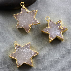 Druzy Star Pendant w/ Gold Electroplated Edge, (DZY-9009) - Beadspoint