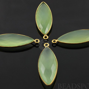 Green Chalcedony Faceted Marquise Bezel Connector, (BZC7209) - Beadspoint