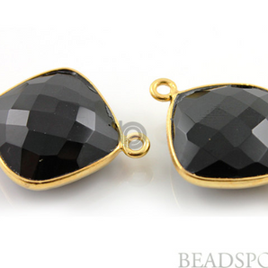 Black Onyx Faceted Cushion Connector, (BZC7507) - Beadspoint