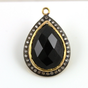 Black Onyx Pave Set in White Topaz Pendent, (BNX/WTZ/24x18) - Beadspoint