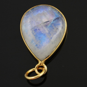 Rainbow Moonstone Smooth Bezel Pendant, (RNM-A-18) - Beadspoint