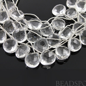 Rock Crystal Quartz Briolettes Flat Heart Beads, (CRY13-14HRT ) - Beadspoint