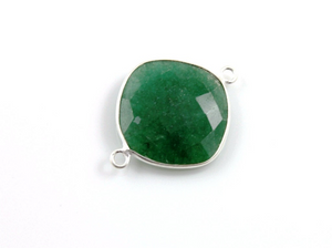Dyed Emerald Faceted Cushion Connector, (BZCT4008) - Beadspoint