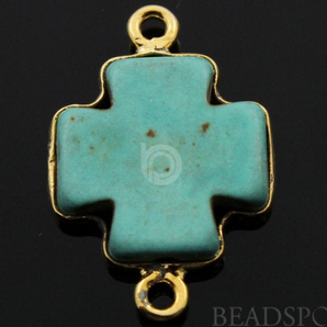 Green Turquoise Cross Bezel Connector, (BZC7115) - Beadspoint