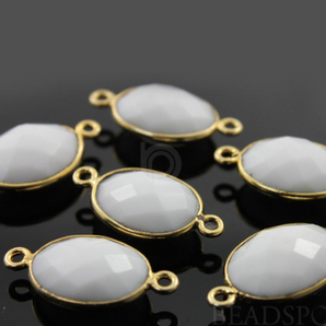 White Onyx Faceted Oval Connector, (BZC7373(A) - Beadspoint