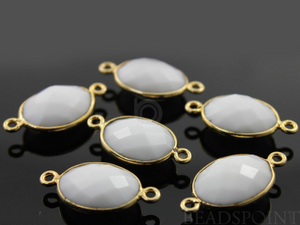 White Onyx Faceted Oval Connector, (BZC7373(A) - Beadspoint