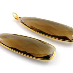 Smokey Topaz Faceted Pear Bezel Connector, (TPBZ001-E) - Beadspoint